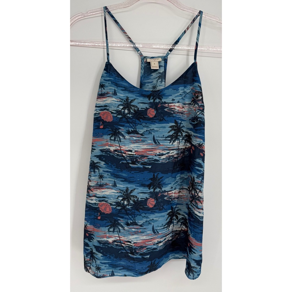 J.Crew Womens Blue Tropical Beach Print Racerback Camisole Tank Top Sz 4